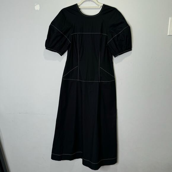 NWT Madewell Puff-Sleeve Drop-Waist Midi Dress Lightweight Cotton Black Size 0 - Picture 2 of 15